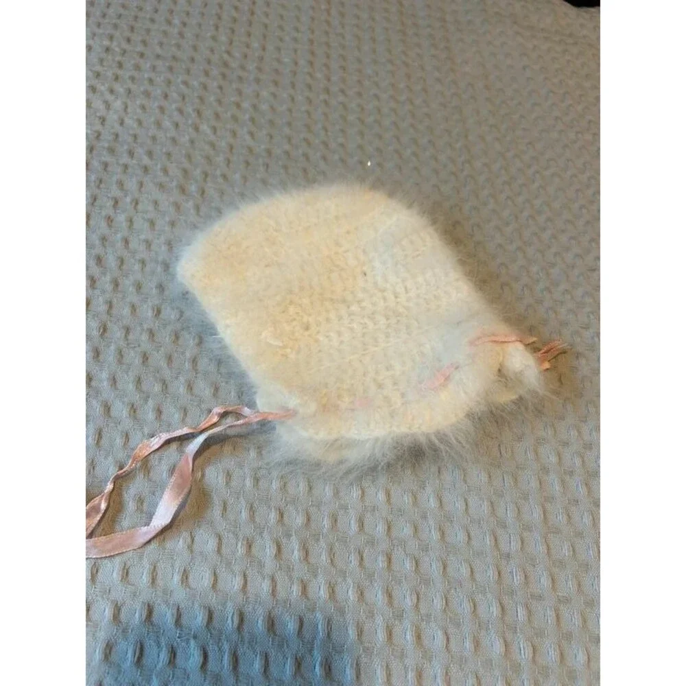 Baby Girl Infant Angora Cream Fuzzy Bonnet Hat